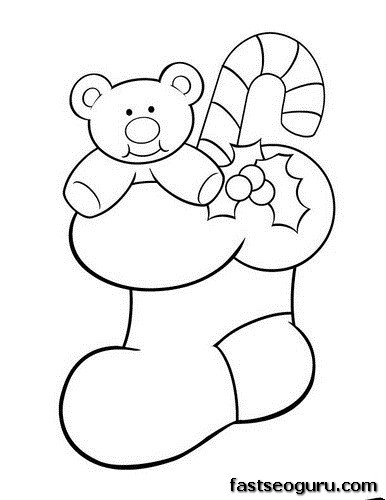 Christmas Stocking with teddy bear and candy canes coloring pages